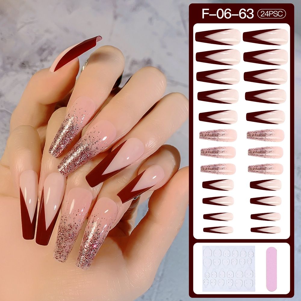 24pcs Long Ballet False Nail Full Cover Fake Nail Grey White Marble Design Nails Tip French Coffin Nails Press On Nails b12