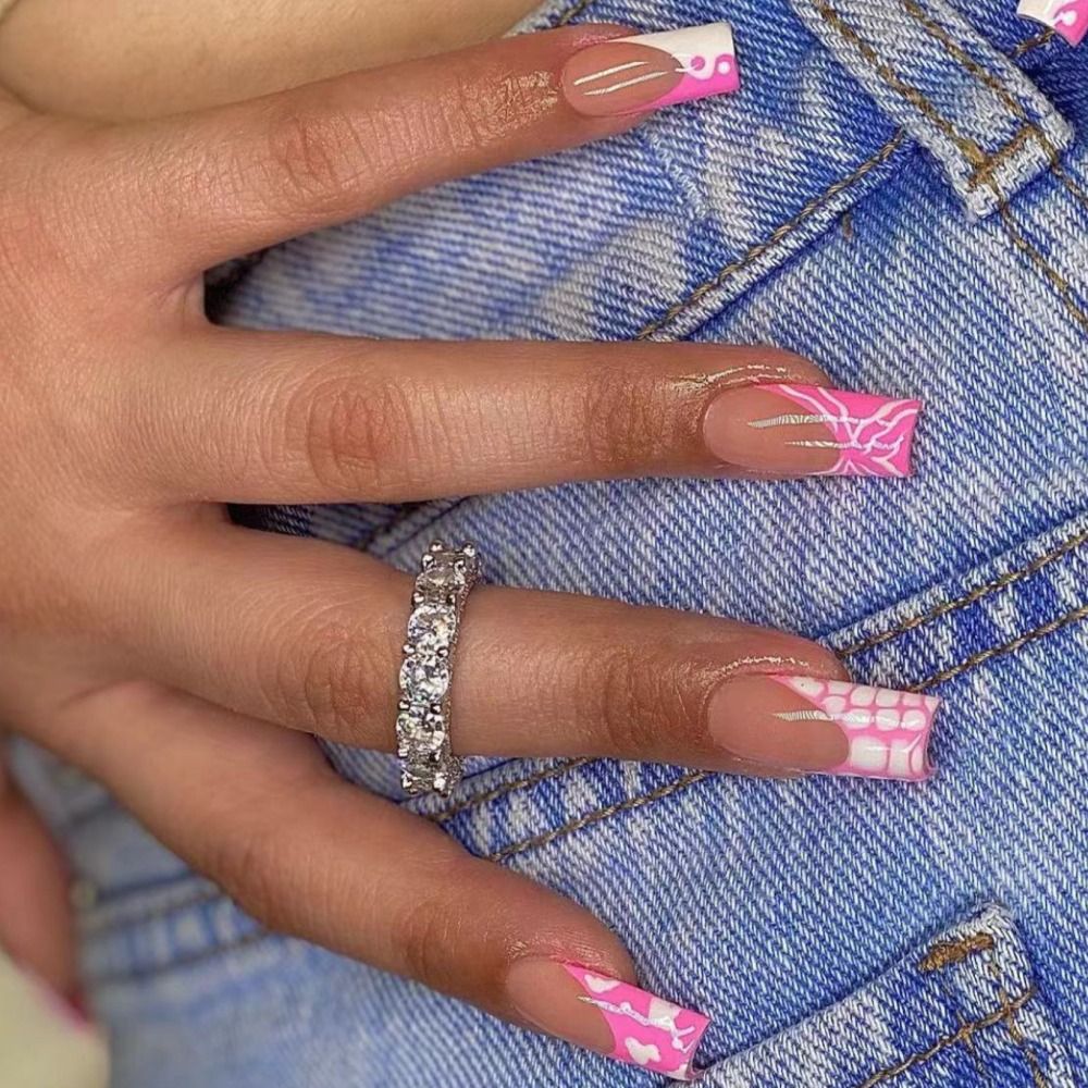 24pcs New Ballerina Fake Nails Leopard French Crocodile Cow Print Full Cover Nail Tips Press on Nails DIY Detachable False Nails