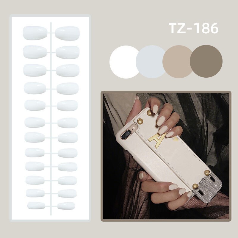 24pcs Nude milky French false nails with glue white nail tips full cover artificial nails with pearl heart wearable jelly nails 186
