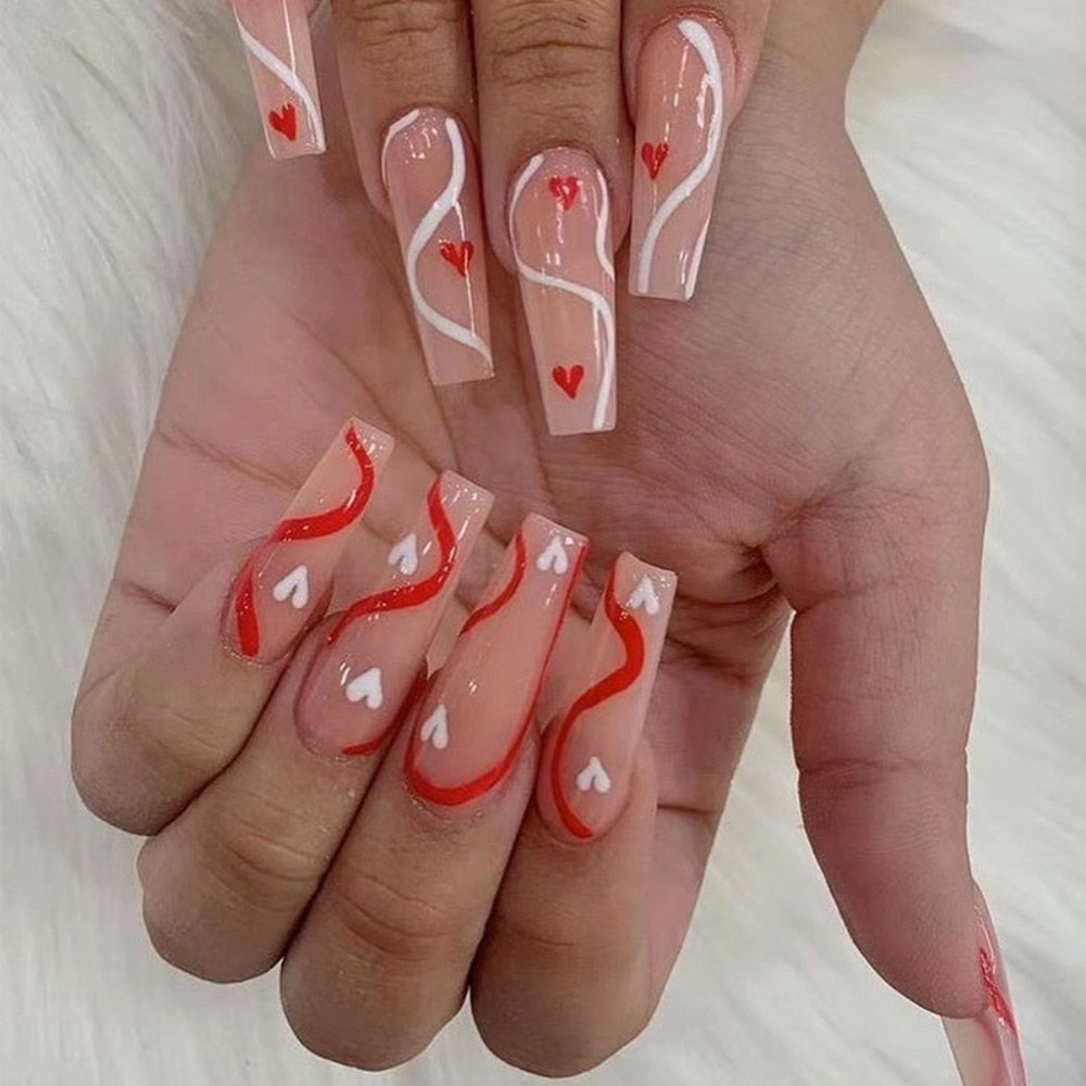 24pcs Press on Nails Punk Black White Patchwork Fire Pattern Long Coffin False Nails Ballerina Fake Nail Art Manicure Full Tips 2023-2