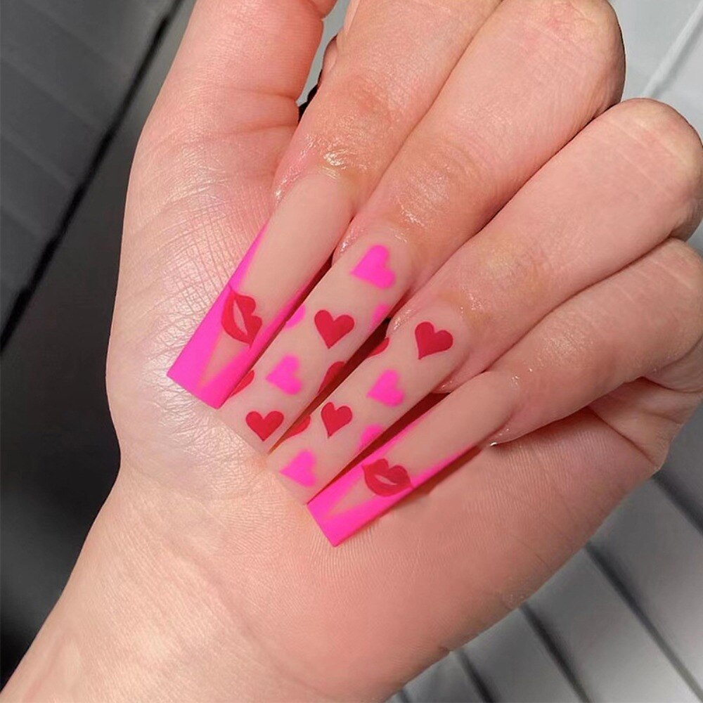 24pcs Press on Nails Punk Black White Patchwork Fire Pattern Long Coffin False Nails Ballerina Fake Nail Art Manicure Full Tips 2023-1