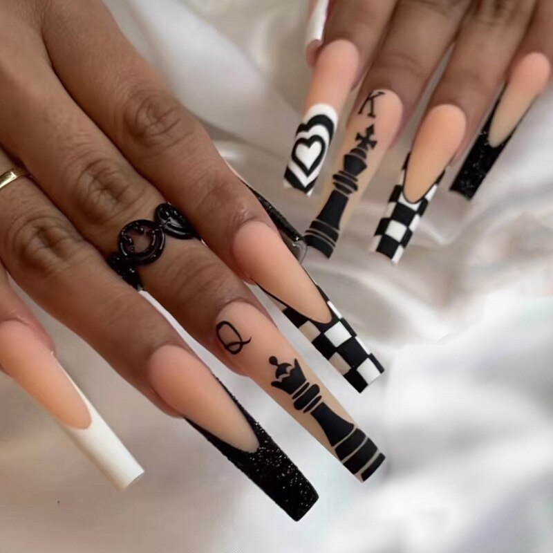 24pcs Removeable False Nails with Glue Ballet Nails with Designs Gradient Shinny Brown Press on Nails Coffin Glitter Fake Nails 2346