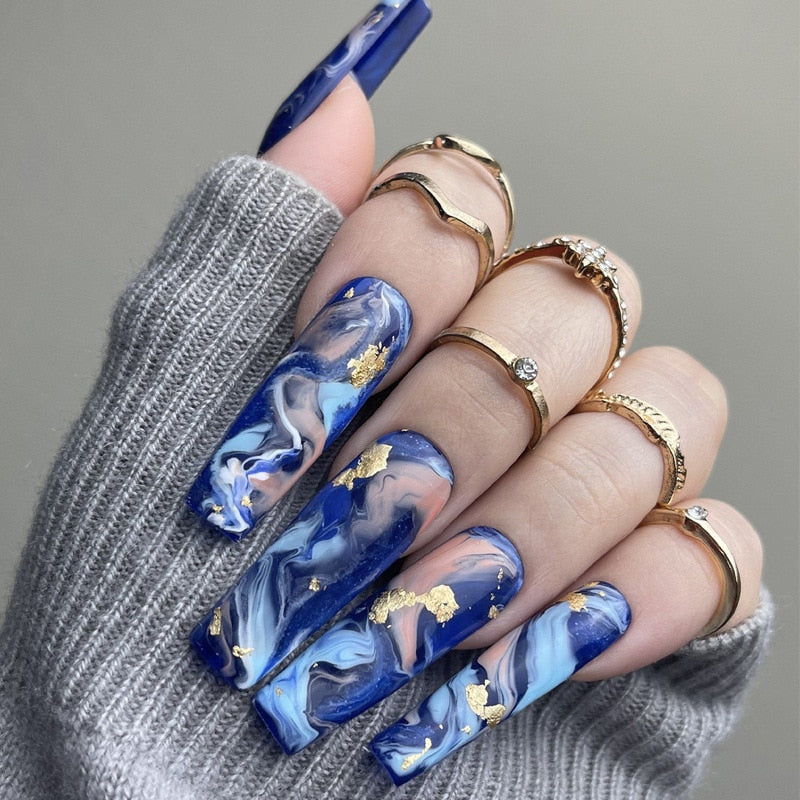 24pcs Removeable False Nails with Glue Ballet Nails with Designs Gradient Shinny Brown Press on Nails Coffin Glitter Fake Nails 1471