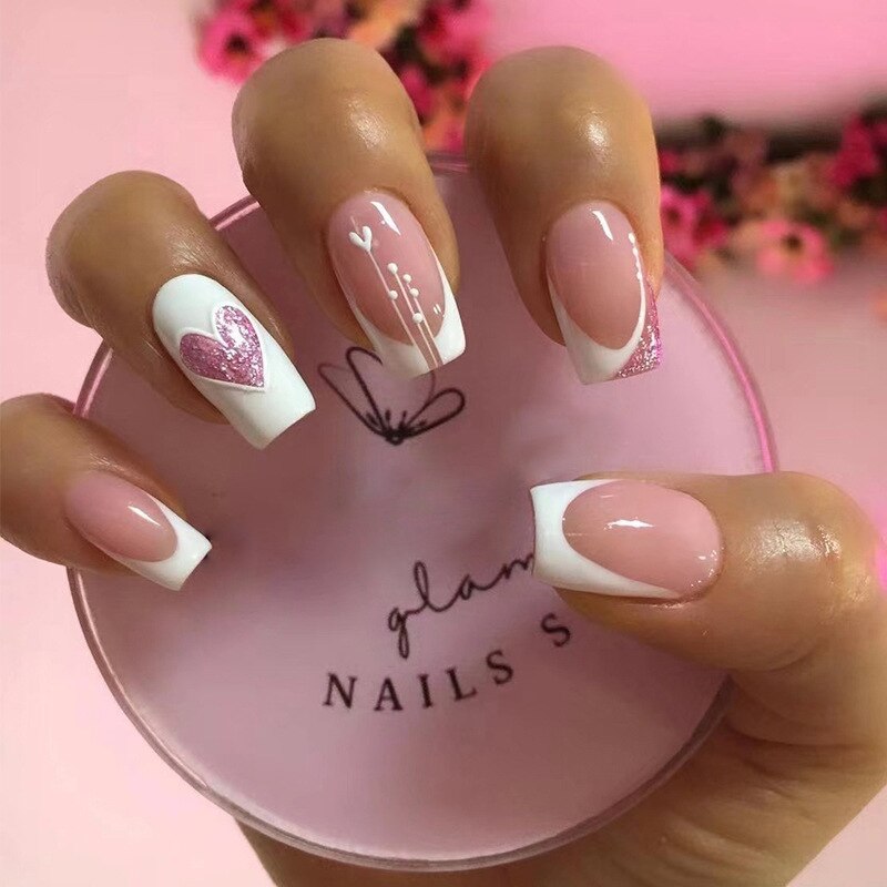 24pcs Removeable False Nails with Glue Ballet Nails with Designs Gradient Shinny Brown Press on Nails Coffin Glitter Fake Nails 2031