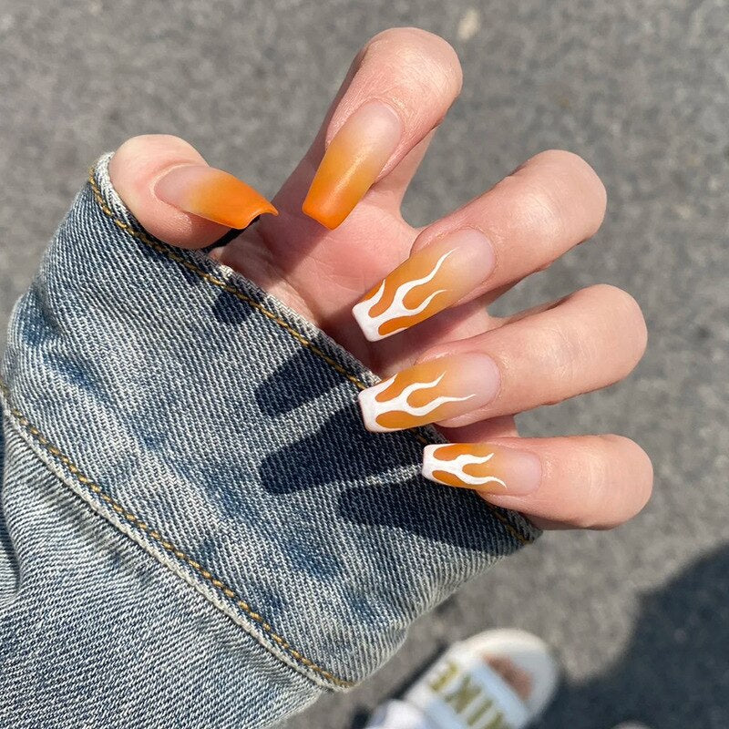 24pcs Removeable False Nails with Glue Ballet Nails with Designs Gradient Shinny Brown Press on Nails Coffin Glitter Fake Nails 2609