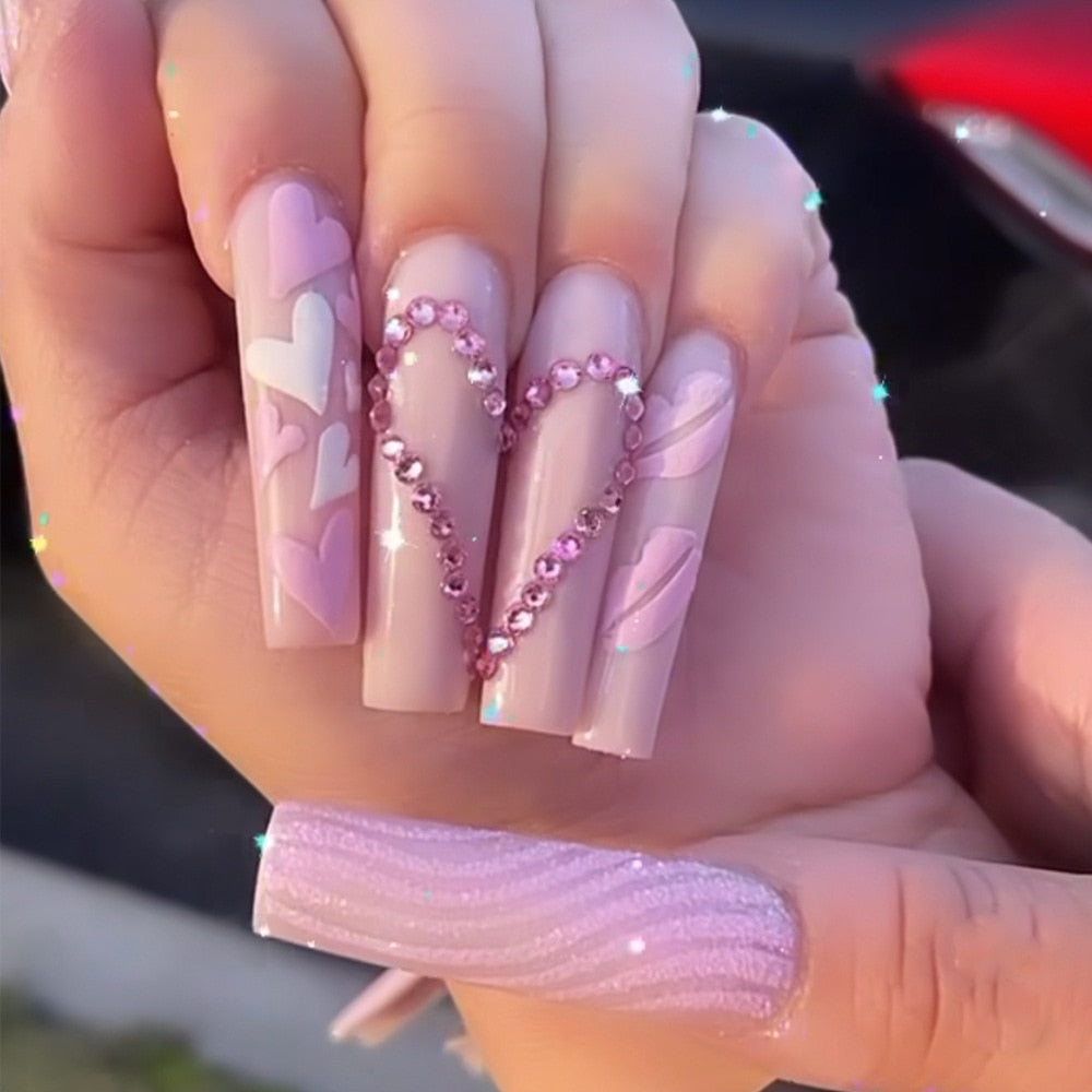 24pcs Removeable False Nails with Glue Ballet Nails with Designs Gradient Shinny Brown Press on Nails Coffin Glitter Fake Nails 123