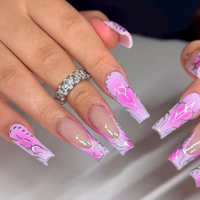 24pcs Removeable False Nails with Glue Ballet Nails with Designs Gradient Shinny Brown Press on Nails Coffin Glitter Fake Nails 650