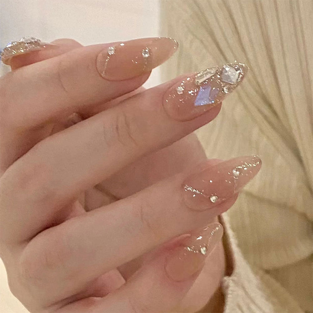 24pcs Rhinestone Design Fake Nails Shiny Bridal Women Lady party nail DIy Decorations Press On nail Tips False Nail Patch 763292