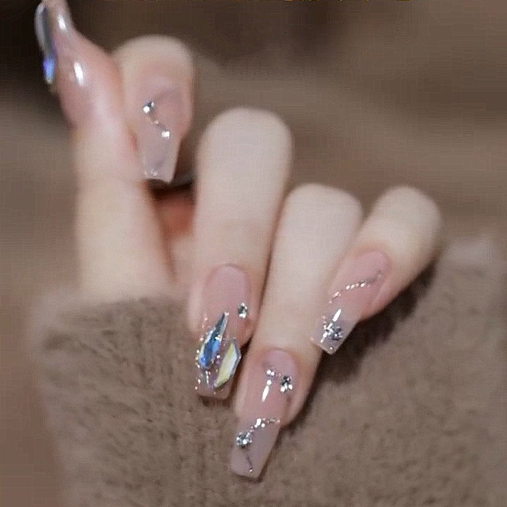24pcs Rhinestone Design Fake Nails Shiny Bridal Women Lady party nail DIy Decorations Press On nail Tips False Nail Patch 394696