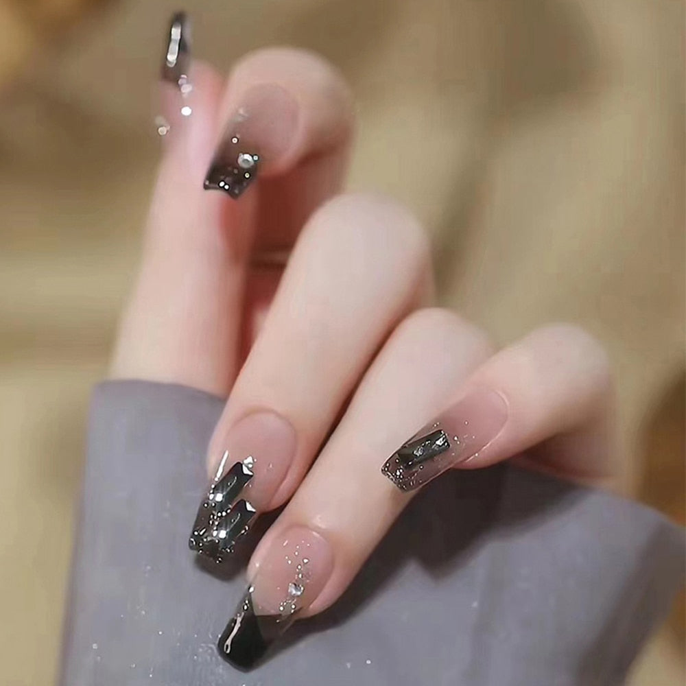24pcs Rhinestone Design Fake Nails Shiny Bridal Women Lady party nail DIy Decorations Press On nail Tips False Nail Patch 713793