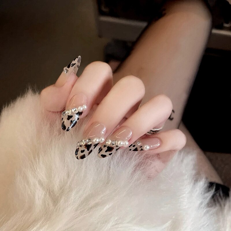 24pcs Rhinestone Design Fake Nails Shiny Bridal Women Lady party nail DIy Decorations Press On nail Tips False Nail Patch 300773
