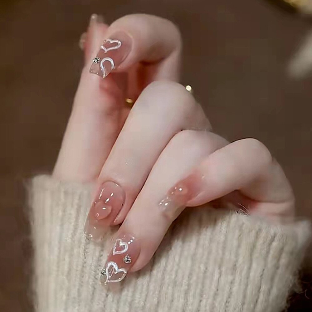24pcs Rhinestone Design Fake Nails Shiny Bridal Women Lady party nail DIy Decorations Press On nail Tips False Nail Patch 384578