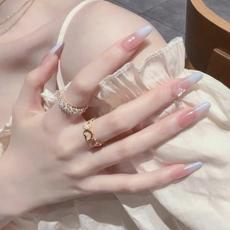 24pcs Rhinestone Design Fake Nails Shiny Bridal Women Lady party nail DIy Decorations Press On nail Tips False Nail Patch 365905