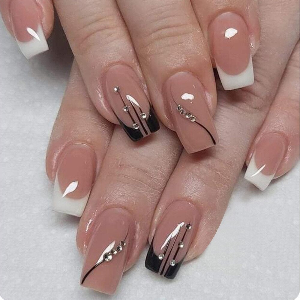 24pcs Short Square Explosive Diamond Sky Blue Armor Enhancements Fake Nails Press On Nails Full Cover Detachable Fingernails QXJ-132