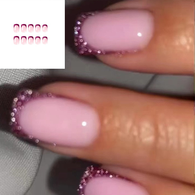 24pcs Short Square Explosive Diamond Sky Blue Armor Enhancements Fake Nails Press On Nails Full Cover Detachable Fingernails LTT-259