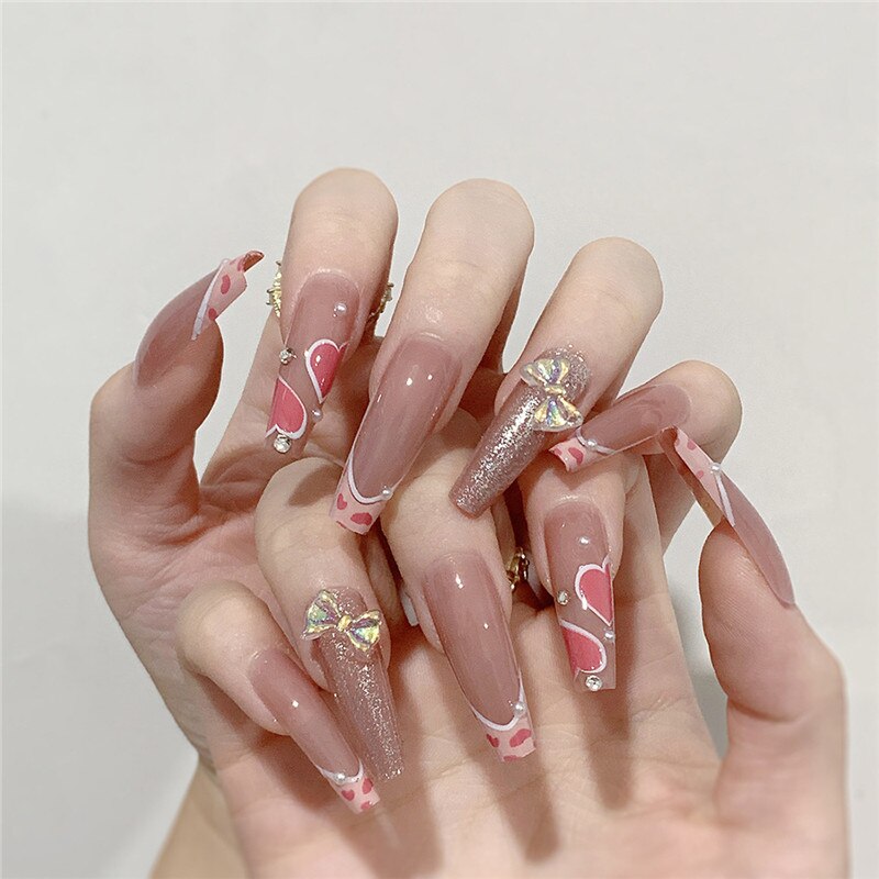 24pcs Simple Style Nail Art Colorful Lines Fake Nails In Shape Of Water Drop Press On False Nails With Glue DIY Nail Art Tips JP1390