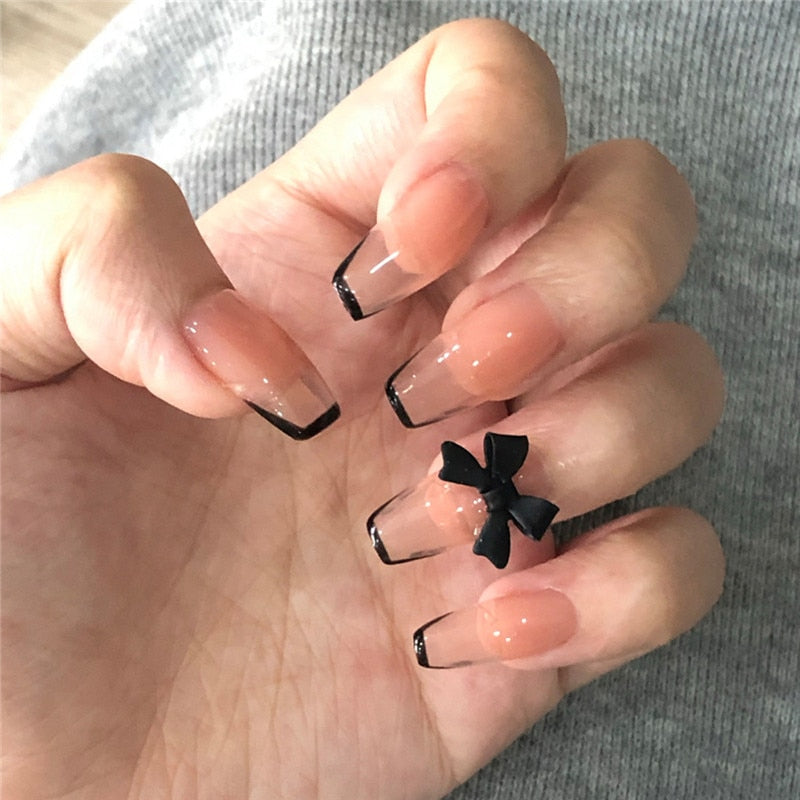 24pcs Simple Style Nail Art Colorful Lines Fake Nails In Shape Of Water Drop Press On False Nails With Glue DIY Nail Art Tips JP1062