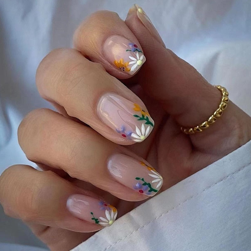 24pcs Simple Style Nail Art Colorful Lines Fake Nails In Shape Of Water Drop Press On False Nails With Glue DIY Nail Art Tips Z189