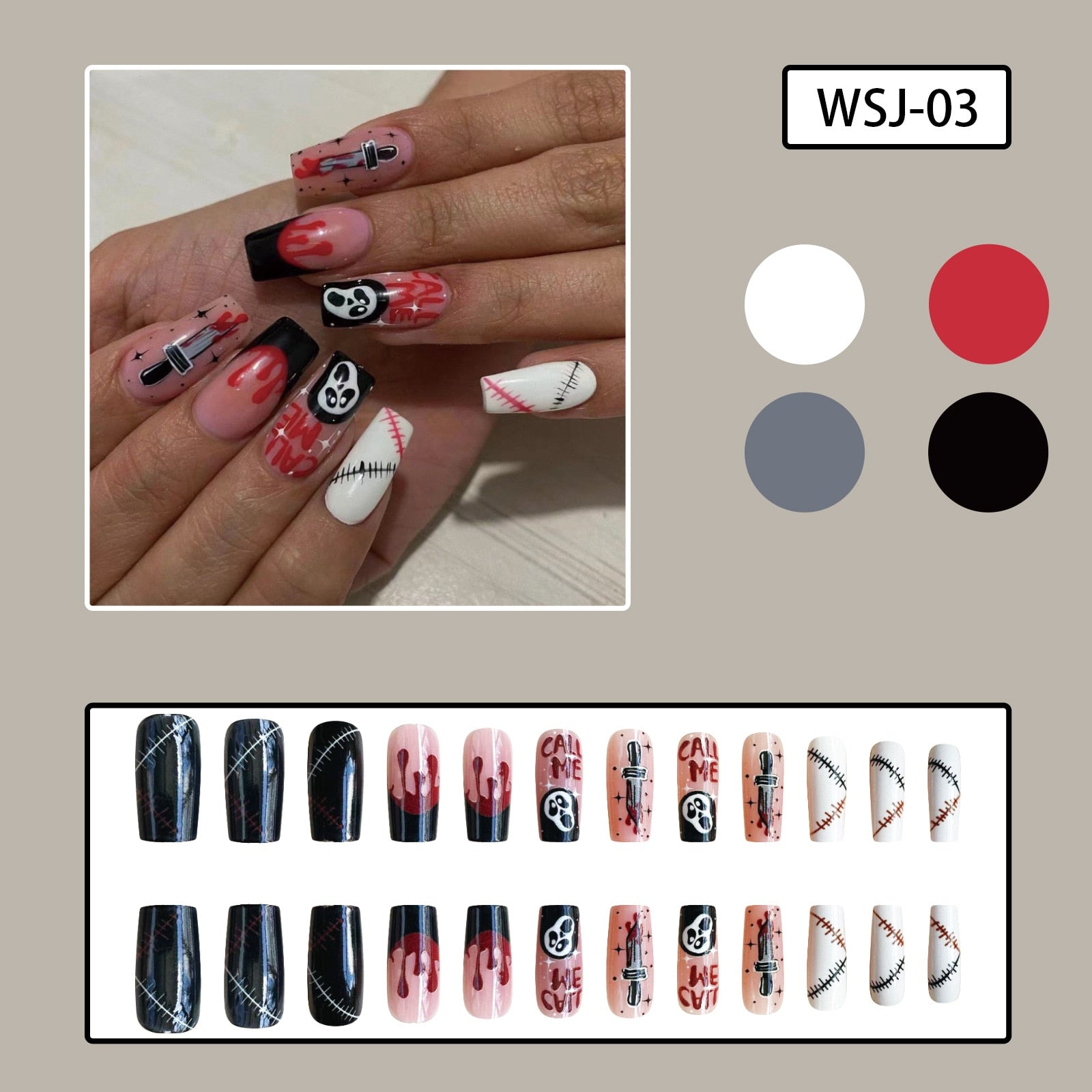 24pcs Sweet Cool Pink Black False Nails Halloween Skull Batch Pattern Design Press On Nail Patch Wearable Artificial Nail Tips 2