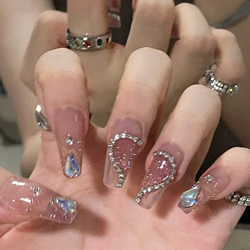 24pcs Wearable Pink Press On Fake Nails Tips With Glue false nails design Butterfly Lovely Girl false nails With Wearing Tools 450