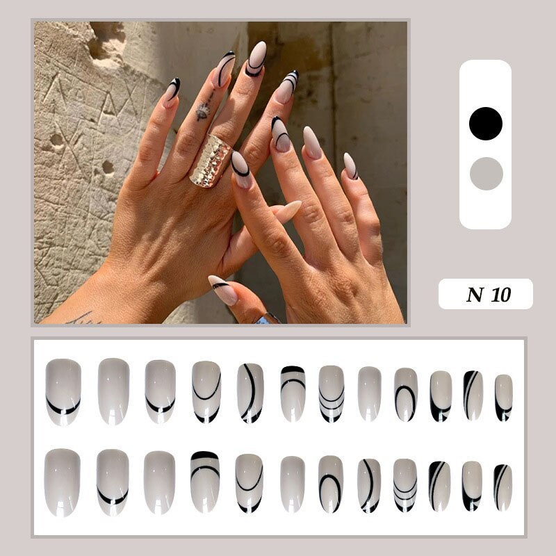 24pcs false nails matte Green Nails Patch with glue Removable Long Paragraph Fashion Manicure press on Nail tips N 10