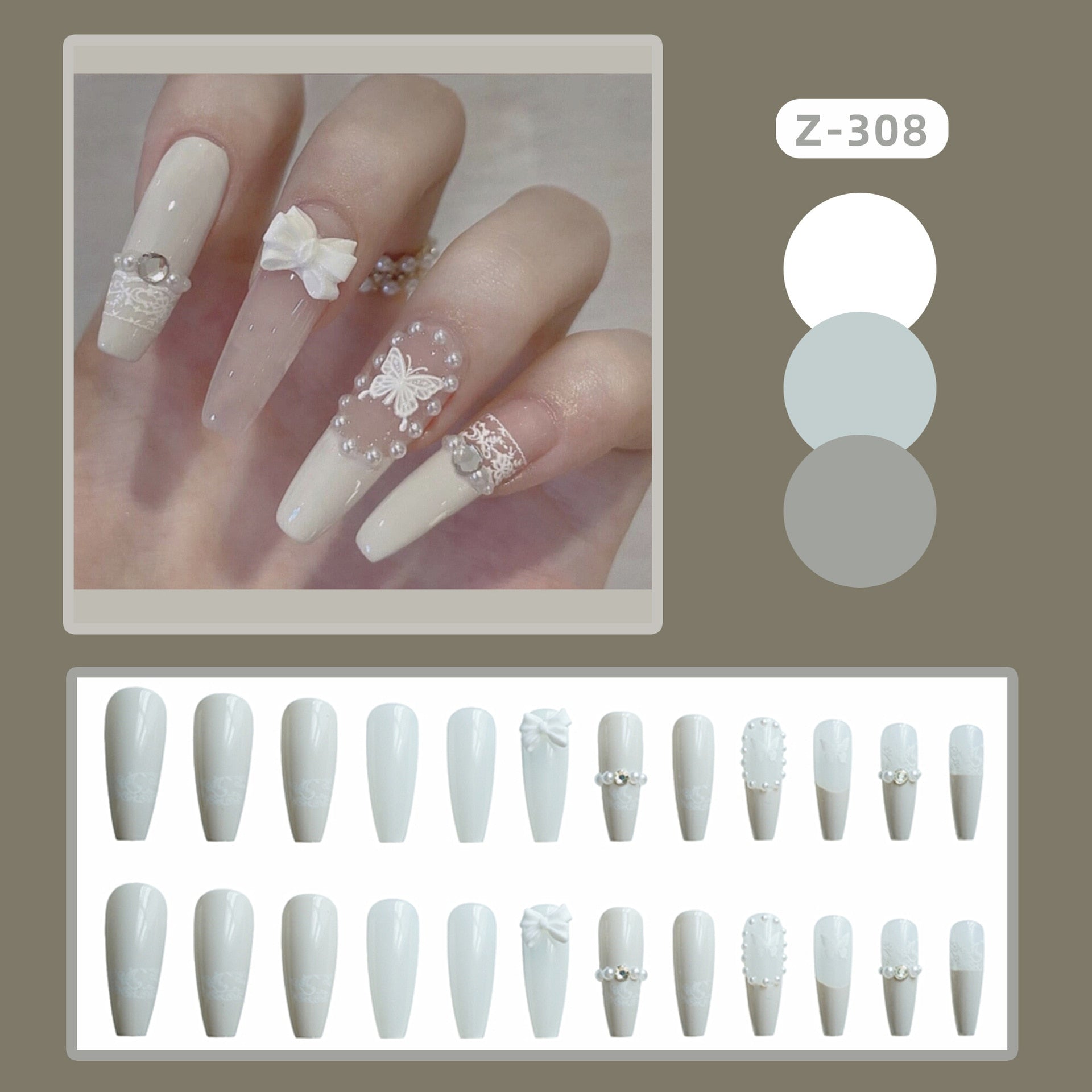 24pcs false nails matte Green Nails Patch with glue Removable Long Paragraph Fashion Manicure press on Nail tips N 17