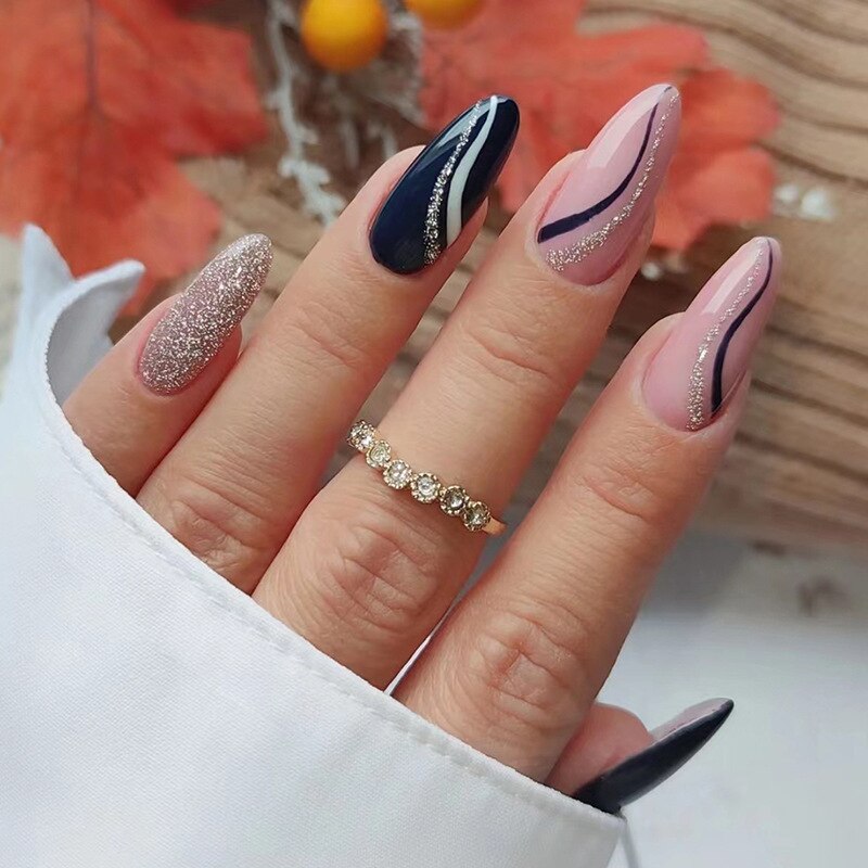 24pcs/set Long Stiletto Fake Nails Punk Snake Pattern Black White Matte False Nails Artificial Full Nail Tips Manicure Tools 2023-1