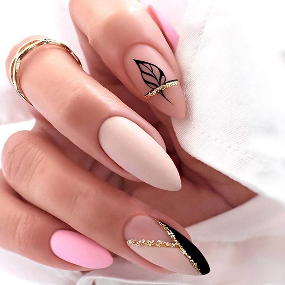 24pcs/set Long Stiletto Fake Nails Punk Snake Pattern Black White Matte False Nails Artificial Full Nail Tips Manicure Tools a3