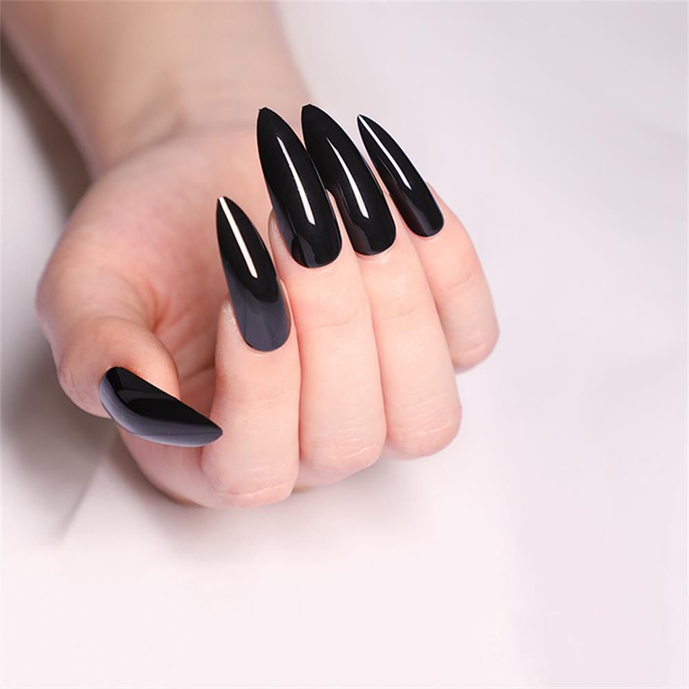 24pcs/set Long Stiletto Fake Nails Punk Snake Pattern Black White Matte False Nails Artificial Full Nail Tips Manicure Tools only fake nails