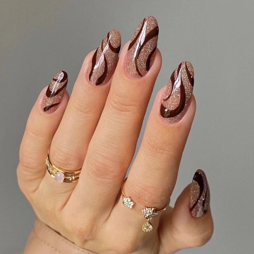 24pcs/set Long Stiletto Fake Nails Punk Snake Pattern Black White Matte False Nails Artificial Full Nail Tips Manicure Tools C-1