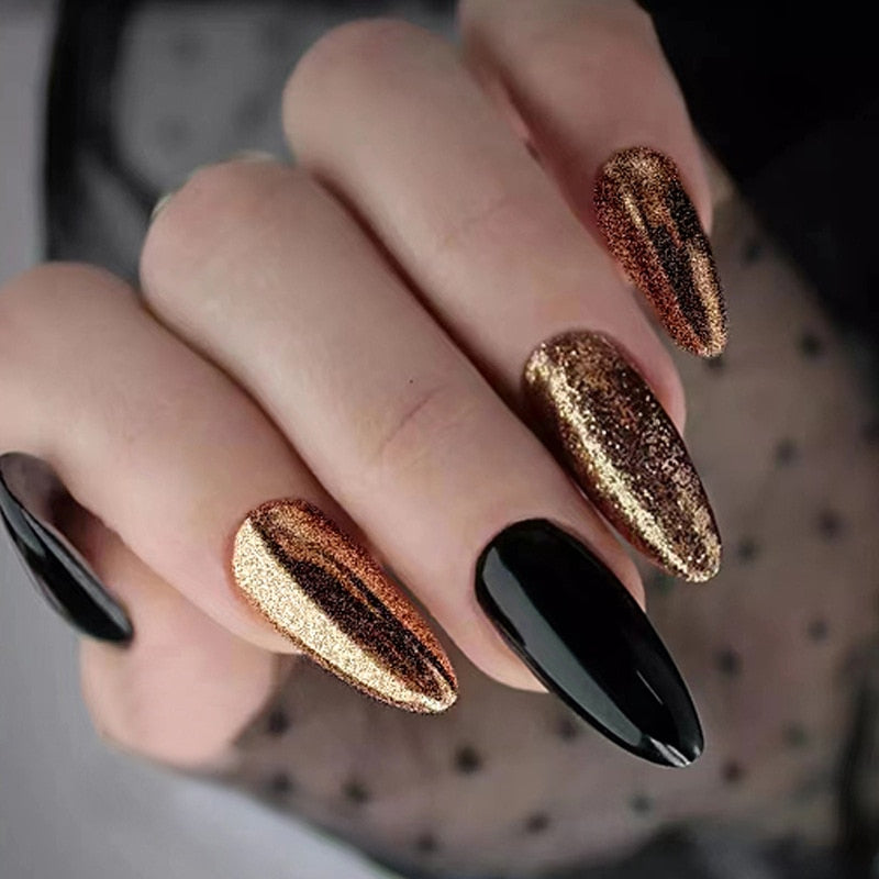 24pcs/set Long Stiletto Fake Nails Punk Snake Pattern Black White Matte False Nails Artificial Full Nail Tips Manicure Tools 2023-8