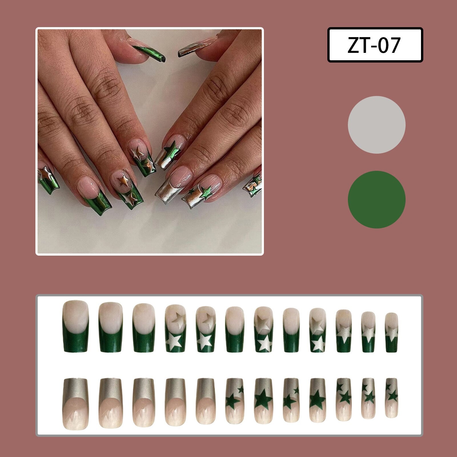 24pcs y2k Fake Nails Black White Star Printed Press on Nail Tips Long Coffin European Artificial Nail Patch for Girl Women H8