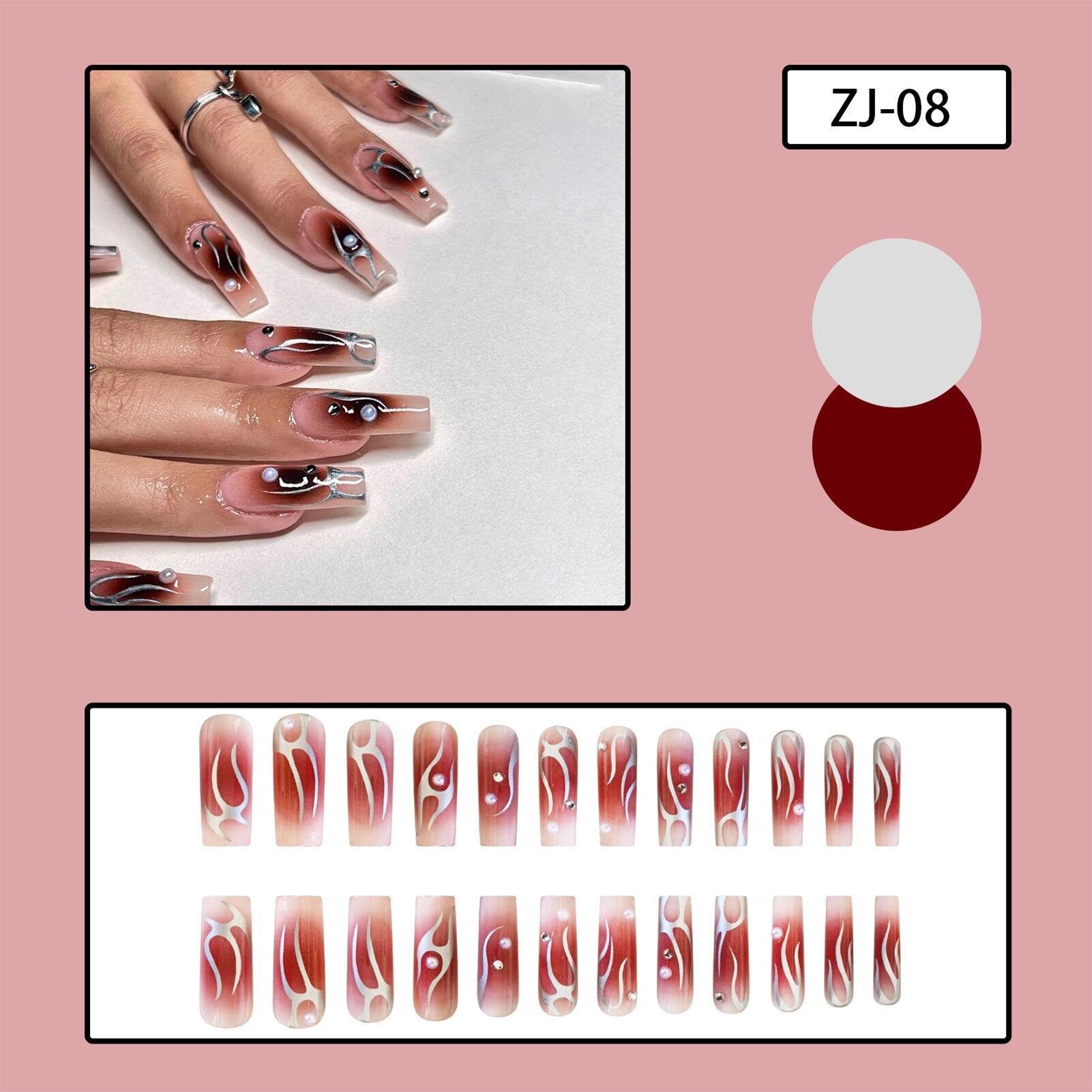 24pcs y2k Fake Nails Black White Star Printed Press on Nail Tips Long Coffin European Artificial Nail Patch for Girl Women H4