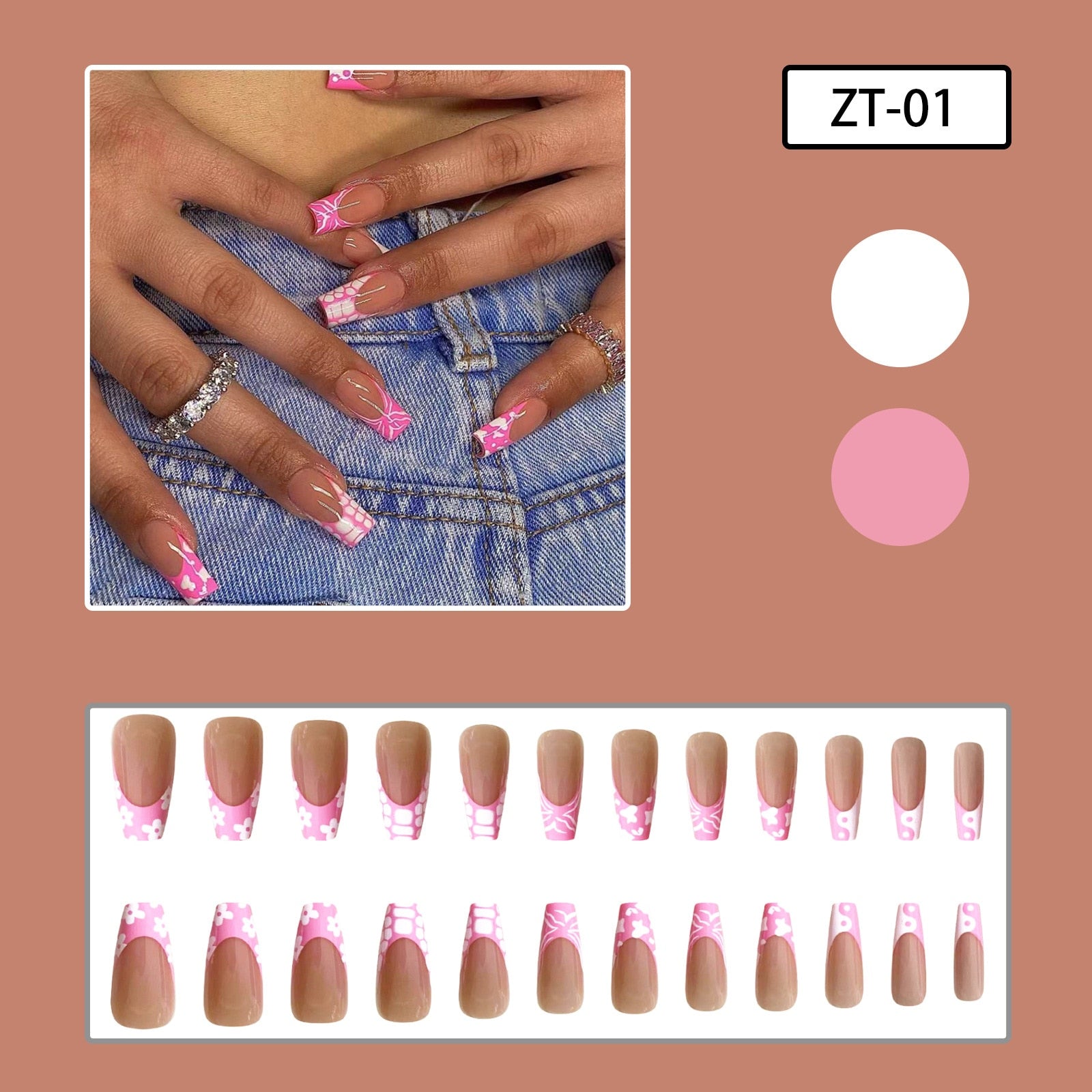 24pcs y2k Fake Nails Black White Star Printed Press on Nail Tips Long Coffin European Artificial Nail Patch for Girl Women H10