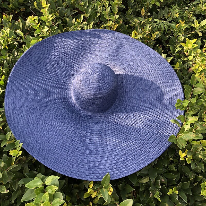 25CM Wide Brim Oversized Beach Hats For Women Large Straw Hat UV Protection Foldable Sun Shade Hat Wholesale Dropshipping navy blue