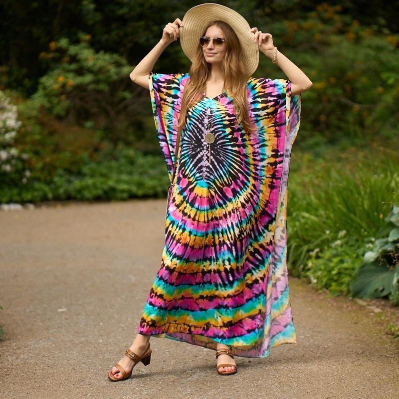 Polyester National Wind Positioning Printed Beach Smock Robe Type Sunscreen Shirt Holiday Dress Color15