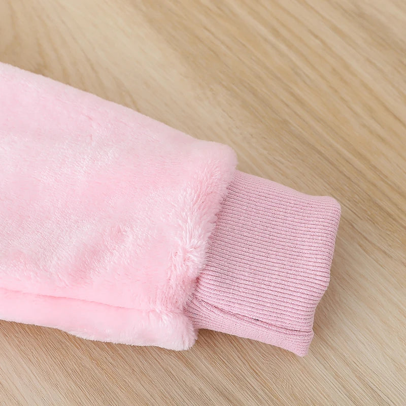 2PCS Baby Set Infant Autumn and Winter French Brushed Cartoon Cat Embroidered Long Sleeve Pants Warm