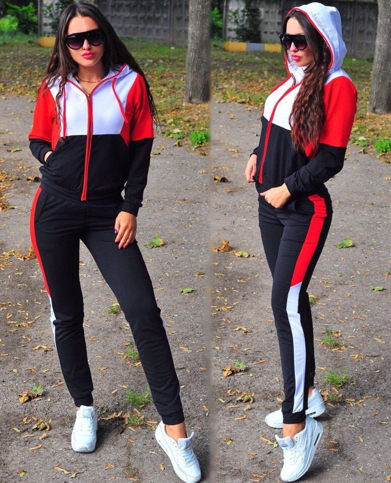 2Pcs Set Women Sport Tracksuit Zipper Hoodies Sweatshirt Pants Set Jogger Sport Wear Ladies Casual Sweat Spring Streetwear Suit Black