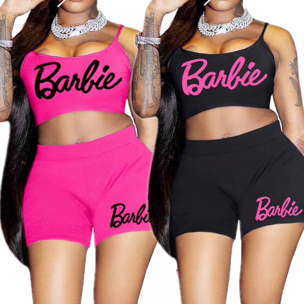 2Pcs Sexy Barbie Camisole Shorts Suit Kawaii Fashion Girl Sleeveless Crop Tops Underwear Anime Women Slim Tank Short Sleeve Gift