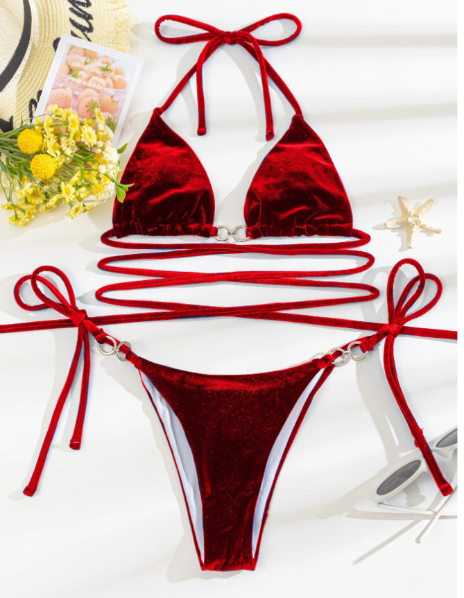 Solid Color Separation System With Sanya Holiday Swimsuit Women's Hot Spring Wine Red