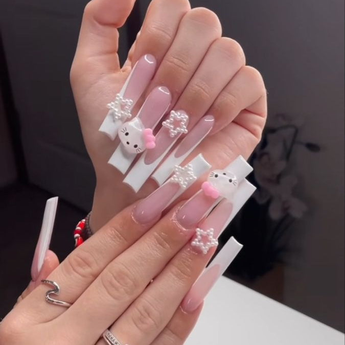 37style Sanrios Kuromi Hello Kitty My Melody Anime Y2k Europe and America Handmade Press on Nails Long Nails Design Manicure 4