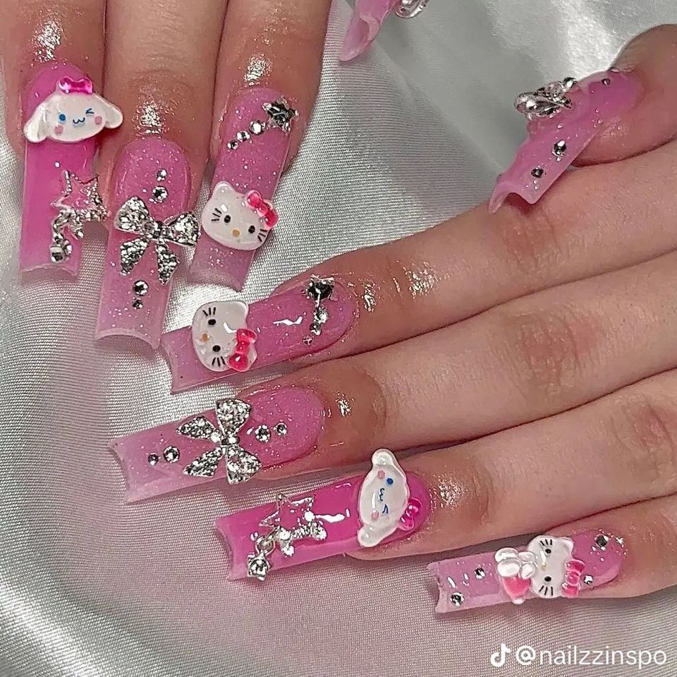 37style Sanrios Kuromi Hello Kitty My Melody Anime Y2k Europe and America Handmade Press on Nails Long Nails Design Manicure