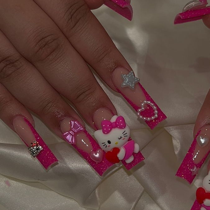 37style Sanrios Kuromi Hello Kitty My Melody Anime Y2k Europe and America Handmade Press on Nails Long Nails Design Manicure Q