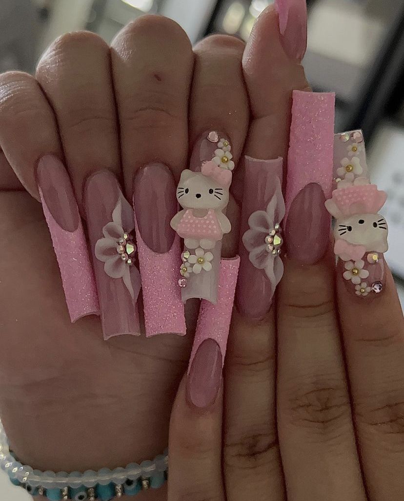 37style Sanrios Kuromi Hello Kitty My Melody Anime Y2k Europe and America Handmade Press on Nails Long Nails Design Manicure A