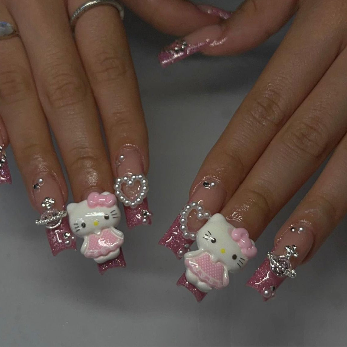 37style Sanrios Kuromi Hello Kitty My Melody Anime Y2k Europe and America Handmade Press on Nails Long Nails Design Manicure 6
