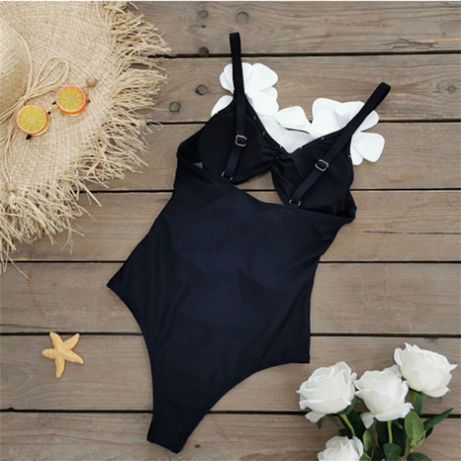 3D Flower Sexy Hollow Sleeveless Swimsuits One Piece Bodysuit Bathing Suits Monokini