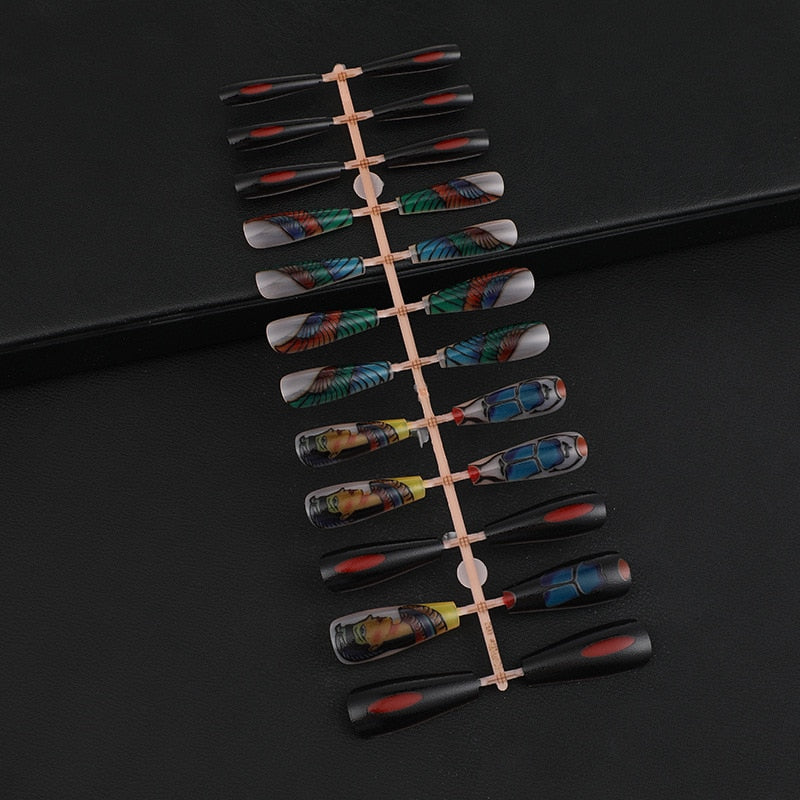 3D fake nails Peacock girl designs French long coffin tips press on faux ongles tips DIY manicure supplies false acrylic nails Default Title