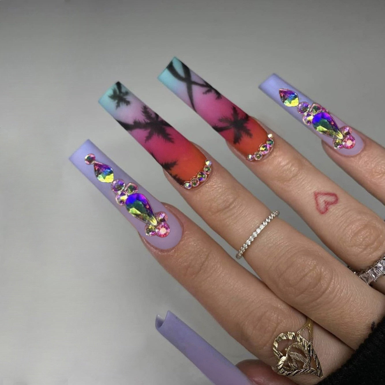 3D fake nails accessories Tropical Coconut Tree designs long french coffin tips faux ongles press on false acrylic nail supplies