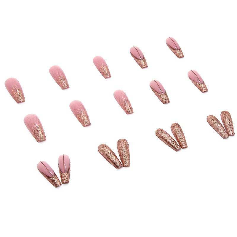 3D strobe ballet fake nails accessories rose gold glitters long french coffin tips faux ongles press on false nail supplies set
