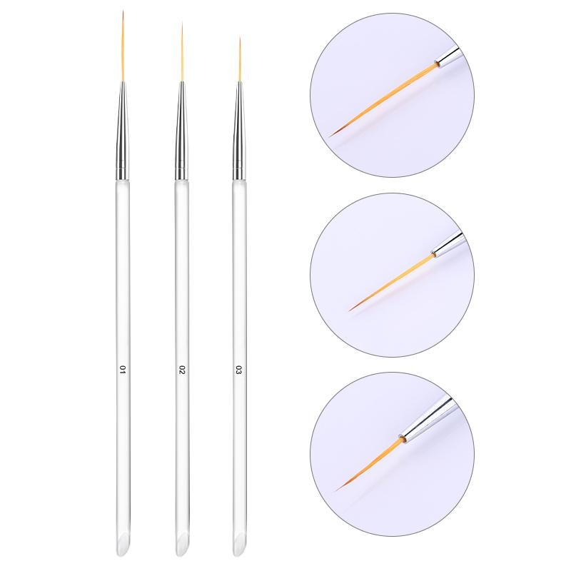3Pcs French Stripe Nail Art Liner Brush Set 3D Tips Line Stripes DIY Drawing Pen UV Gel Brushes Painting Pen Manicure Tools 3 Pcs 04